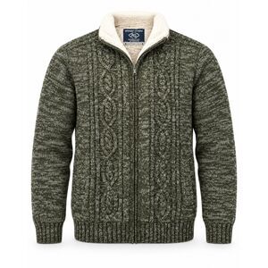 Amongst Others Men’s XL Olive Green Cable Knit Full Zip Sherpa Lined Sweater